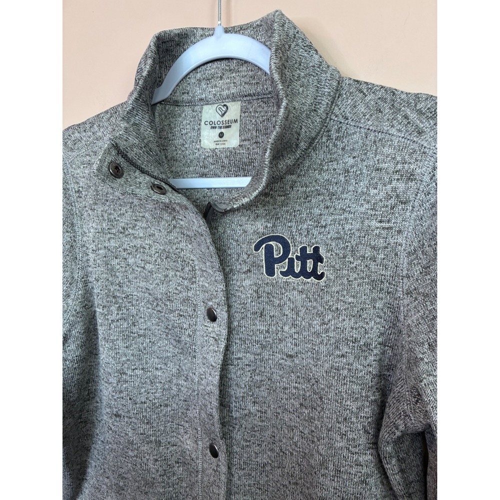 Colosseum Pitt Panthers Women Medium Grey Marled Snap Front Sweater Jacket NEW